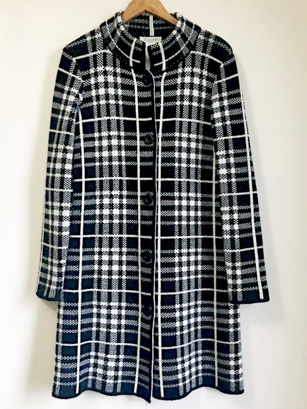 Vintage Cocogio Made in Italy Wool Blend B&W Plaid Knit Sweater